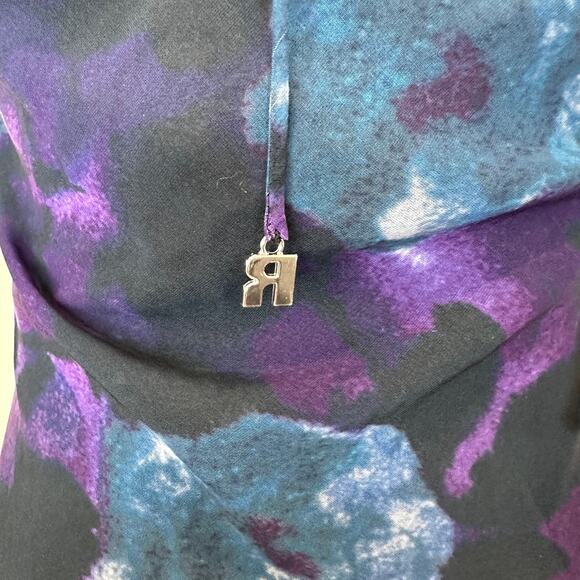 Rotate Purple Watercolor Chiffon Slip Maxi Dress SIZE 2 Ruffle Cowl Party $430 - Picture 12 of 15